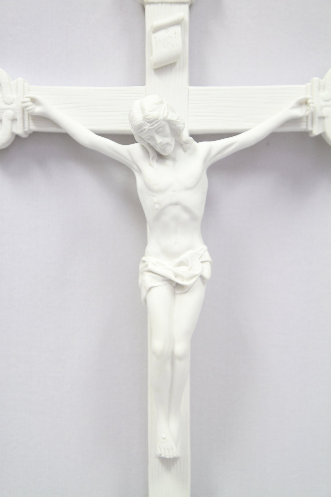 23 Inches Tall Wall Crucifix Cross Jesus White Stone Corpus Etsy