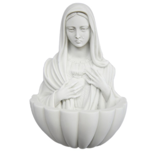 5 1/4" Holy Water Font Immaculate Heart Virgin Mary Madonna Religious Catholic Wall Hanging Statue Sculpture Made in Italy