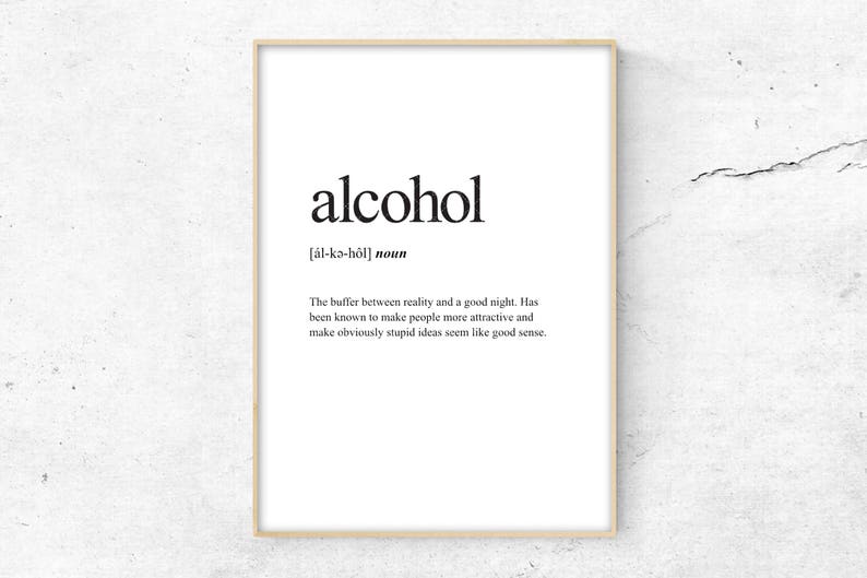 Alcohol Definition Print Definition Poster Word Meaning Etsy