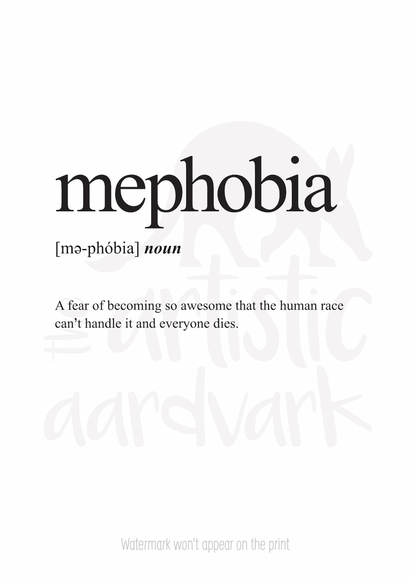Mephobia Definition Print Definition Poster Word Meaning Etsy