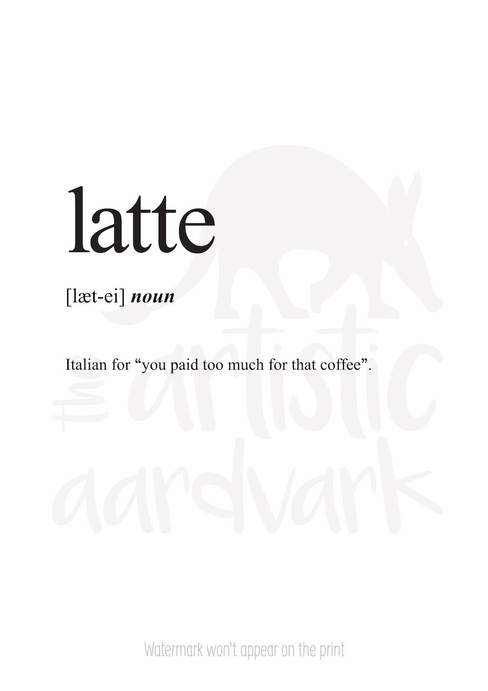 Latte Definition Print Definition Poster Word Meaning Print Etsy