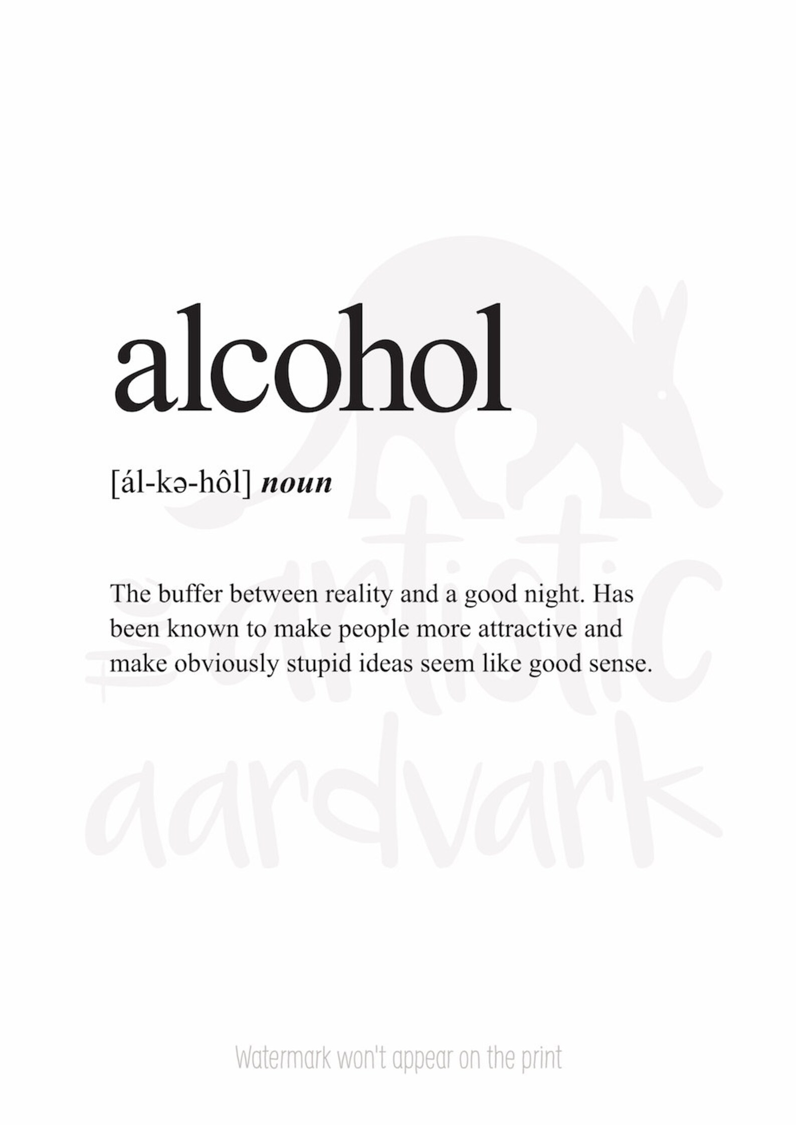 Alcohol Definition Print Definition Poster Word Meaning - Etsy