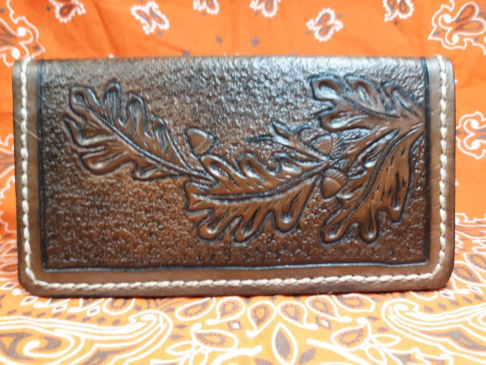 Genuine Leather Checkbook cover all hand tooled and hand made. Etsy