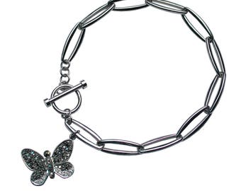 Diamond Butterfly Bracelet with Black and White Diamonds and Canary Diamond Eyes for that Special Someone