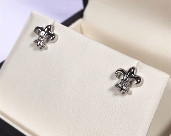 Show Your Love with these Cute Stud, White Gold Fleur de Lis Earrings Great for Any Event