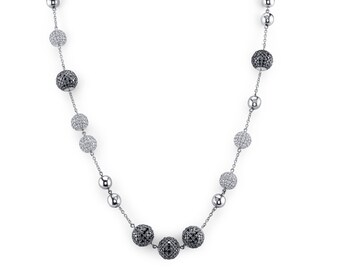 One of a kind Black and White Pave Diamond Ball Necklace for Elegant or Casual Night's out for that special someone