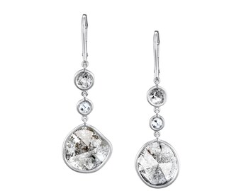 18k White Gold Portraiture Diamond Dangle Earrings - A Great Gift for Her on Your Anniversary