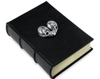 Leather Handmade Journal, Guest Book, Wedding Book or Artist Book with Silver Skullheart on Cover for that Special Someone