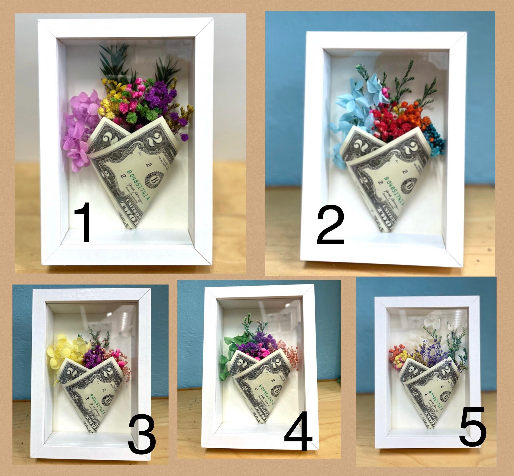 3D Frame Flower Bouquet with Real Money Bill — KK HOUSE