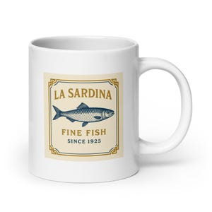La Sardina Mug – Vintage French Fish Label Design, Coastal Kitchen Ceramic Gift