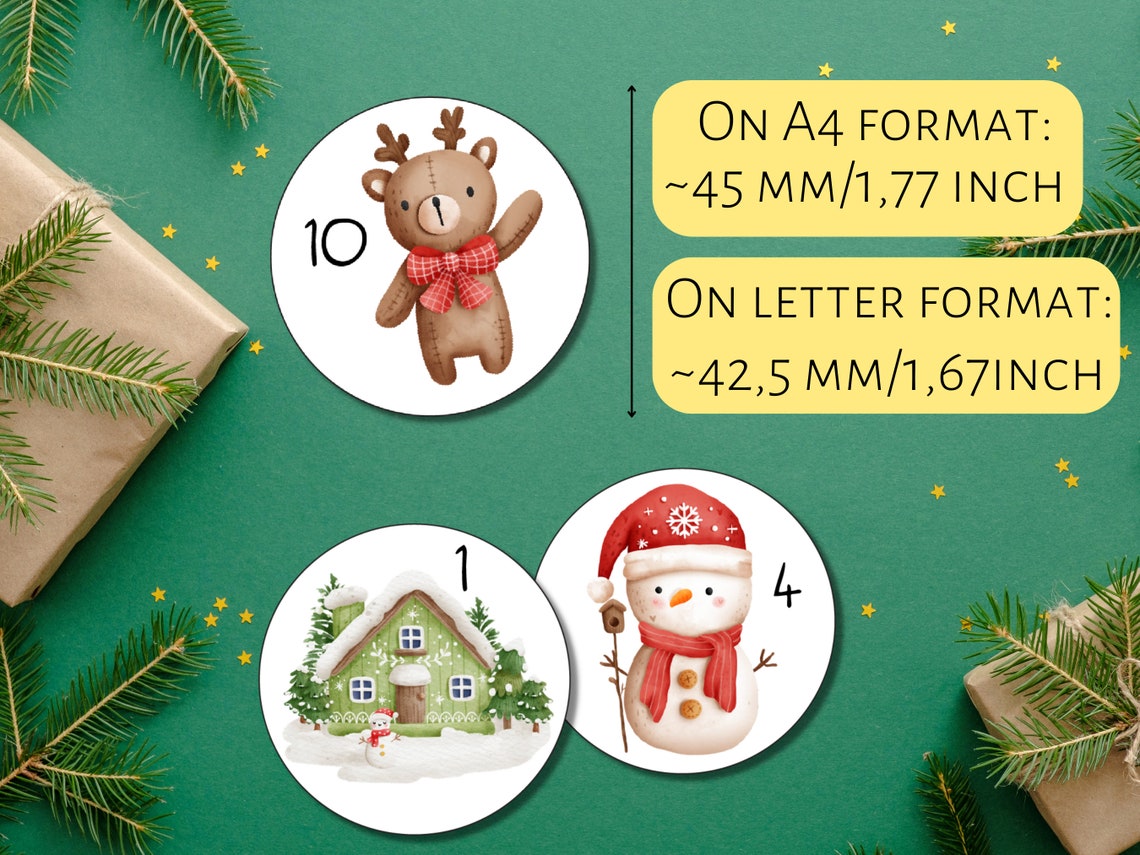 Printable Advent Calendar Stickers Digital Christmas Advent - Etsy