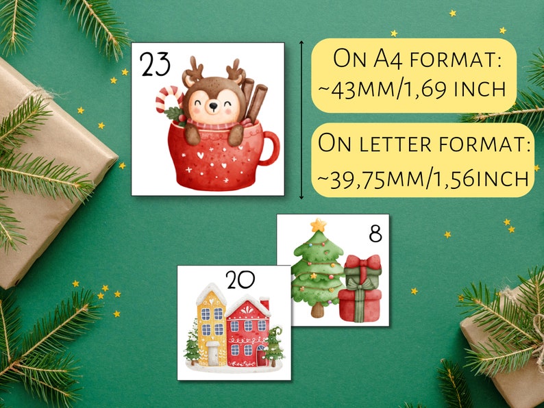 Printable Advent Calendar Stickers, Digital Christmas Advent Tags ...