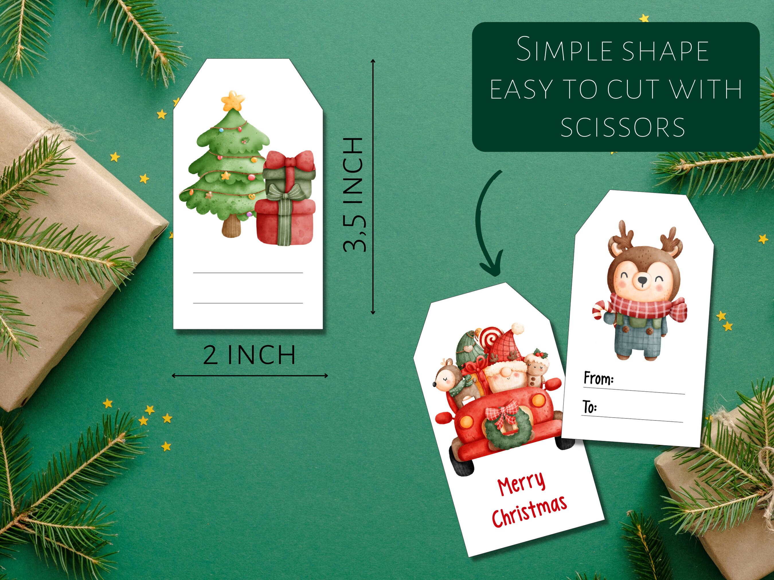 Printable Christmas Cute Animals Gift Tags, Festive Watercolor Digital ...