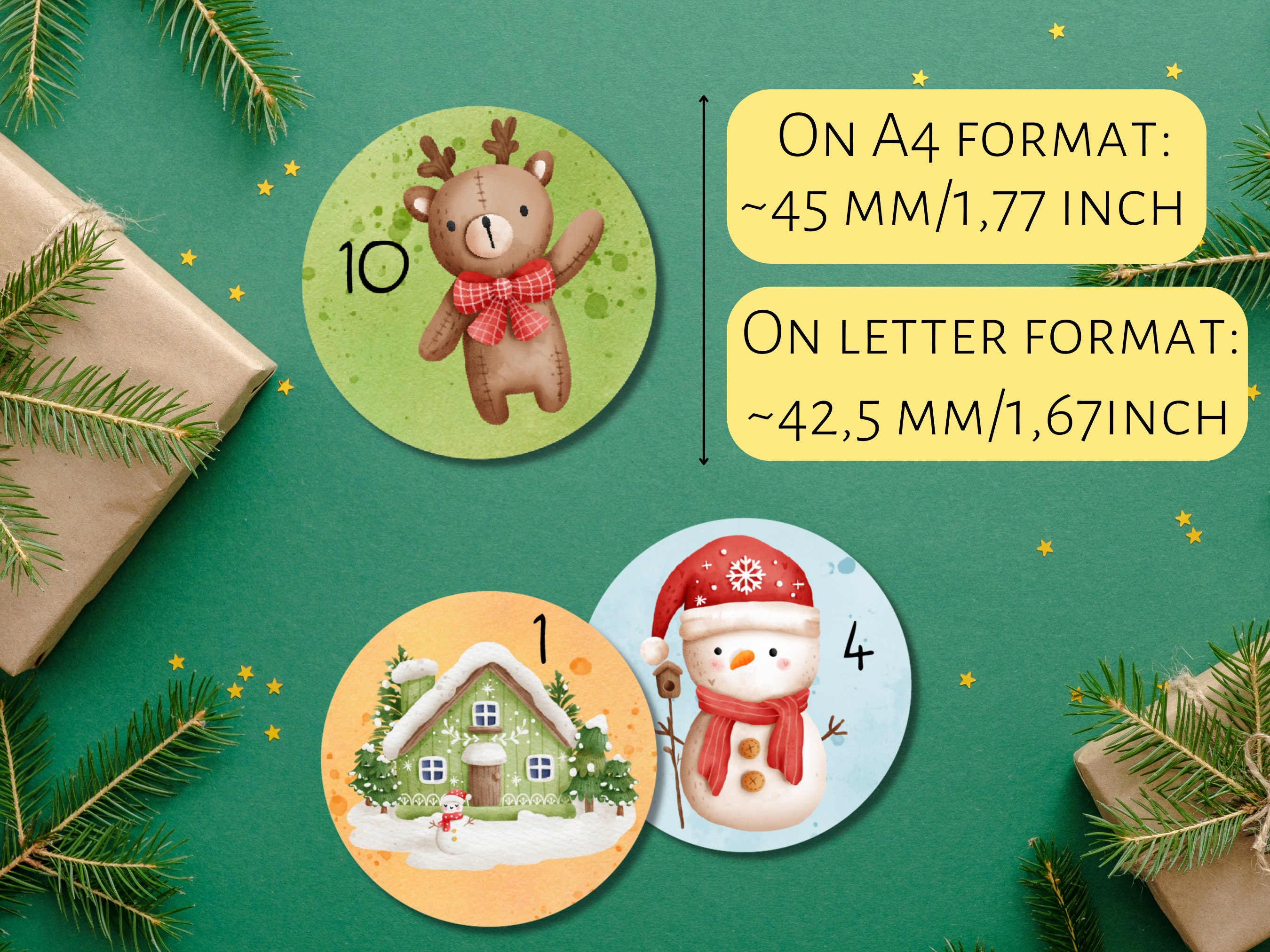 Digital Printable Advent Calendar Stickers Christmas Advent Tags Digital Printable Advent Calendar Stickers Christmas Advent Tags