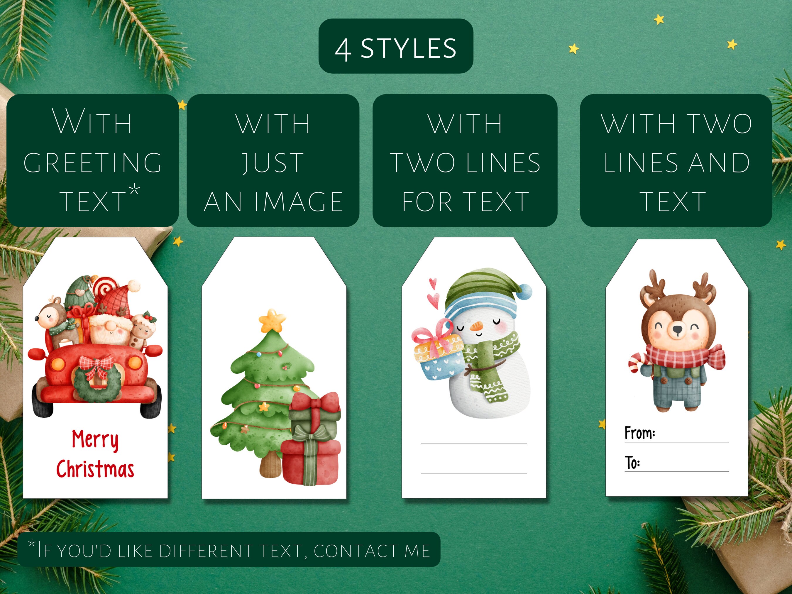 Printable Christmas Cute Animals Gift Tags, Festive Watercolor Digital ...