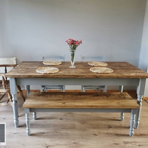 Esstisch aus Holz | Tischset | Bauernhaus Tisch | Küchentisch | Esstisch Set | Rustikaler Tisch | KRUD T1 Tisch 180cm v2