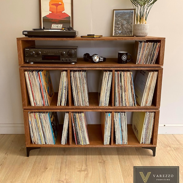 Tall Record Player Table | Vinyl Record Storage | Turntable Stand | Varezzo Venezia | 120cm Pine