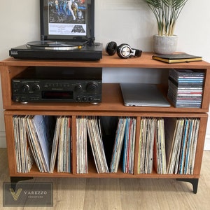 Record Player Stand | Vinyl Record Storage | Turntable Stand | Varezzo Roma | 100cm Cherry