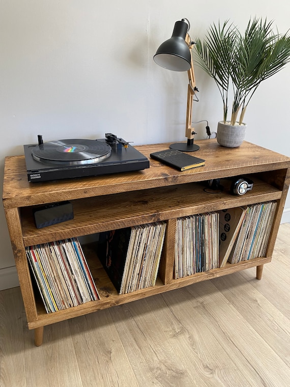 Soporte para tocadiscos, mesa para tocadiscos con almacenamiento de vinilo,  soporte de mesa de discos de vinilo negro con gabinetes para 100 álbumes