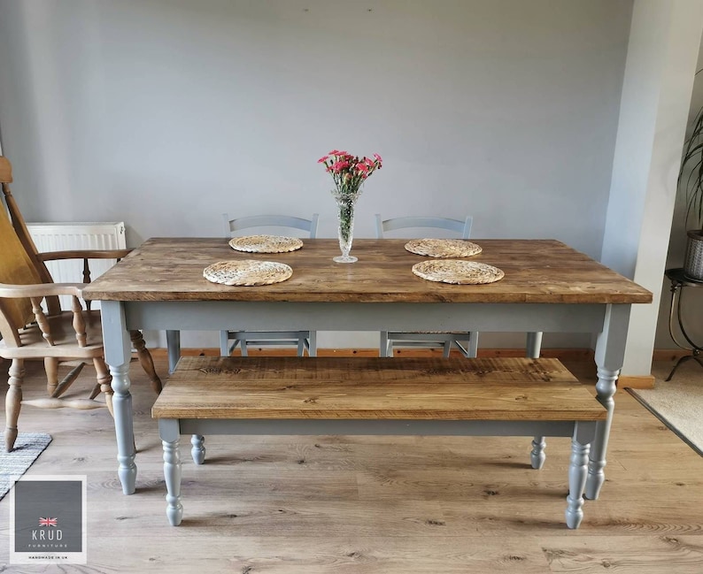 Esstisch aus Holz Tischset Bauernhaus Tisch Küchentisch Esstisch Set Rustikaler Tisch KRUD T1 Tisch 180cm v2 Bild 1