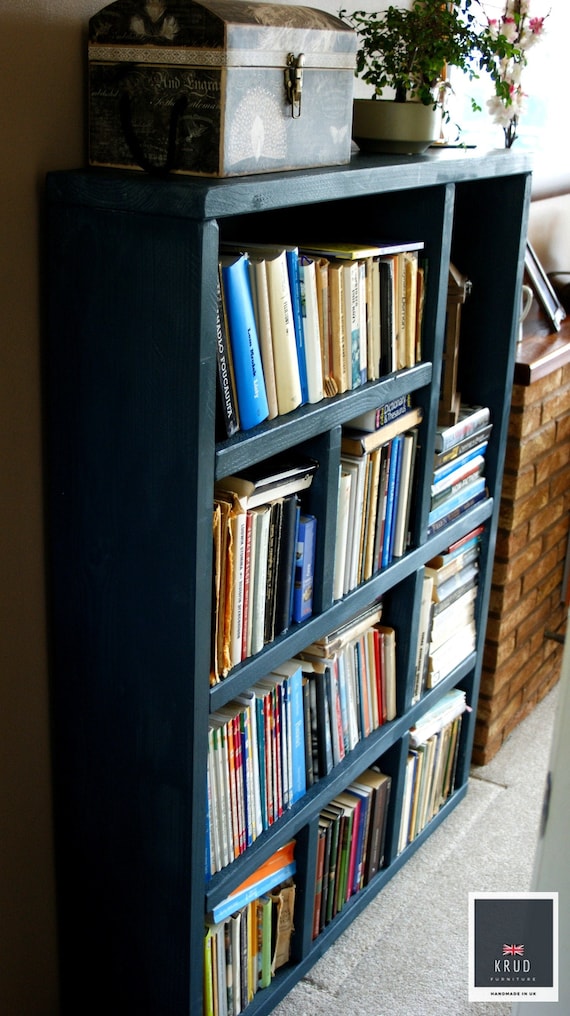 Libreria / Libreria in legno /Farrow & Ball Hague Blue / Scaffali / Legno  massello / Scaffale / Libreria stretta / KRUD-45 v2 -  Italia
