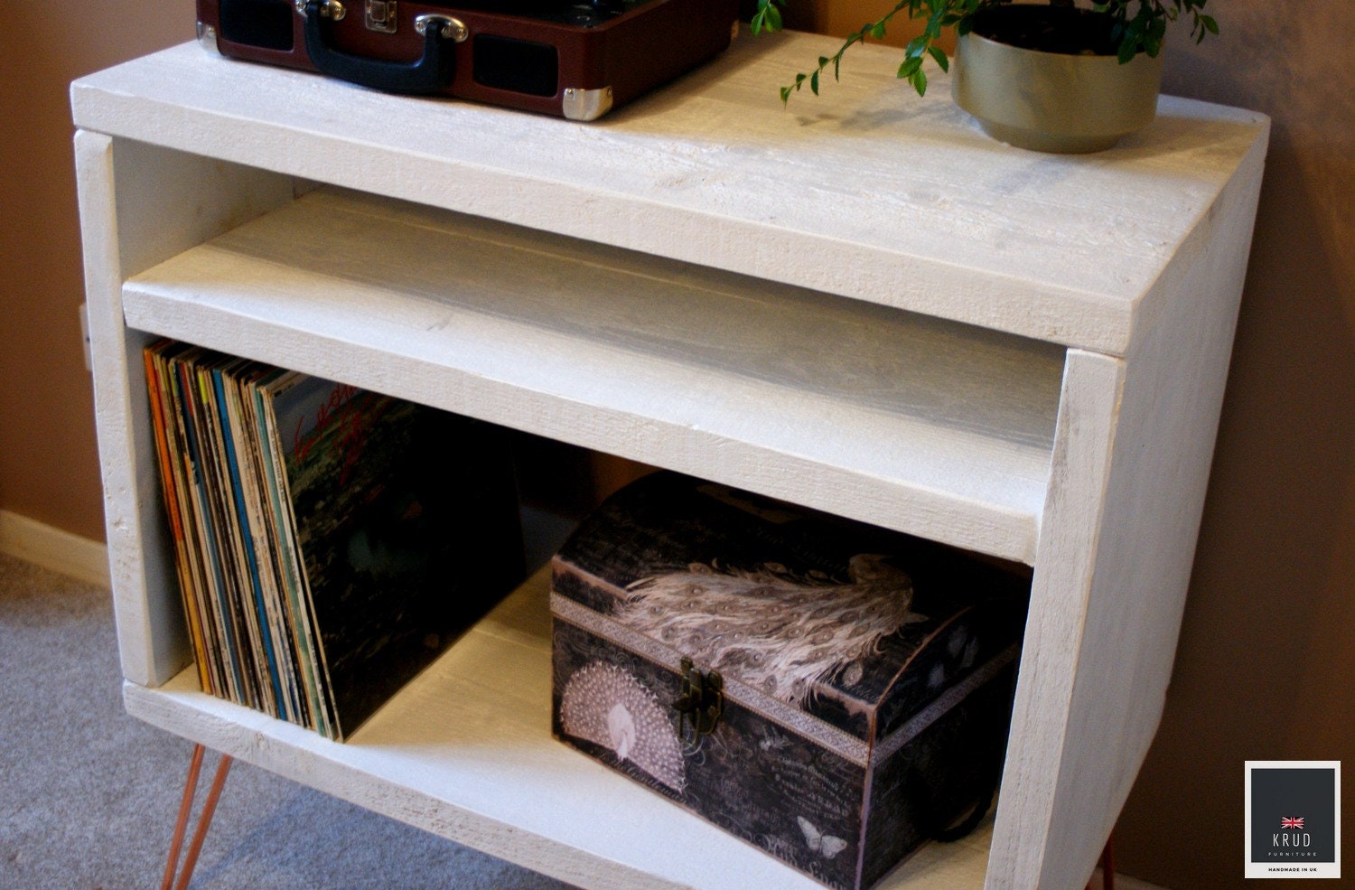 White Record Player Stand Vinyl Record Storage Turntable Etsy