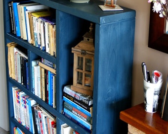 Bookcase | Wooden Bookcase |Farrow & Ball Hague Blue | Shelves | Solid Wood | Shelving Unit | Narrow Bookcase | KRUD-45 v2