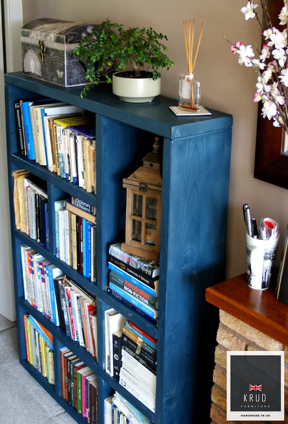 Libreria / Libreria in legno /Farrow & Ball Hague Blue / Scaffali / Legno  massello / Scaffale / Libreria stretta / KRUD-45 v2 -  Italia