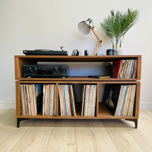 Record Player Stand | Vinyl Record Storage | Turntable Stand | Varezzo Roma | 120cm Pine