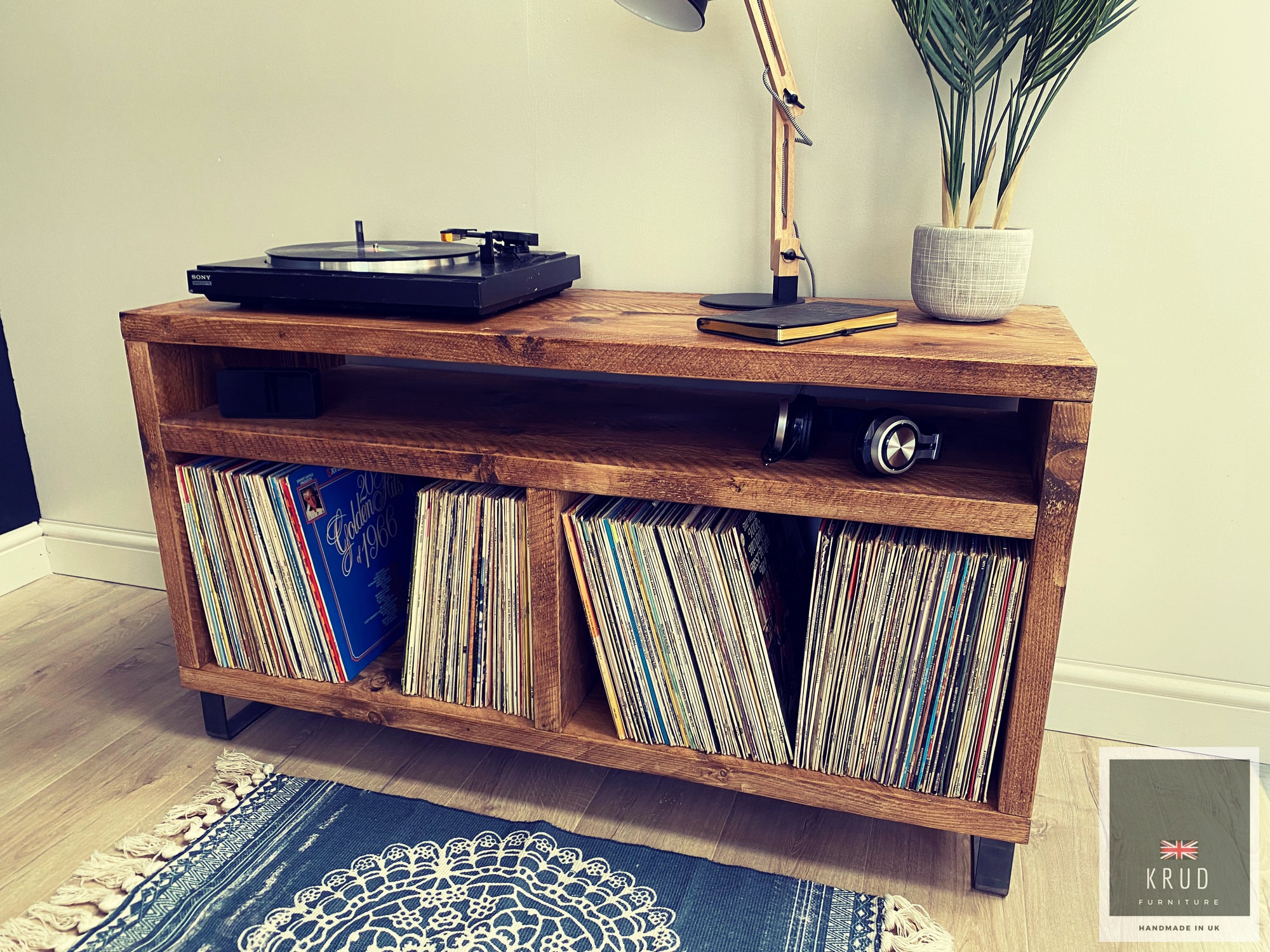 Record Player Stand | Vinyl Record Storage | Turntable Stand | Metal Frame Legs | KRUD-69 v2