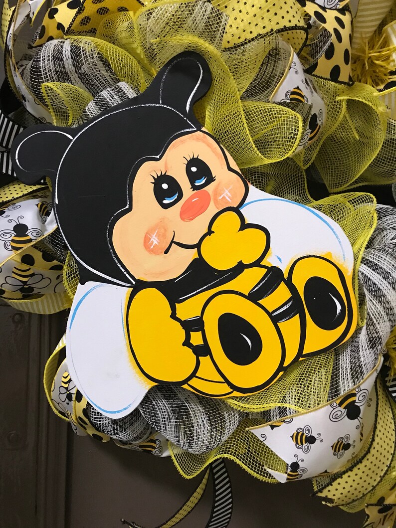 Spring Wreath Summer Wreath Yellow And Black Wreath Baby Bee Wreath