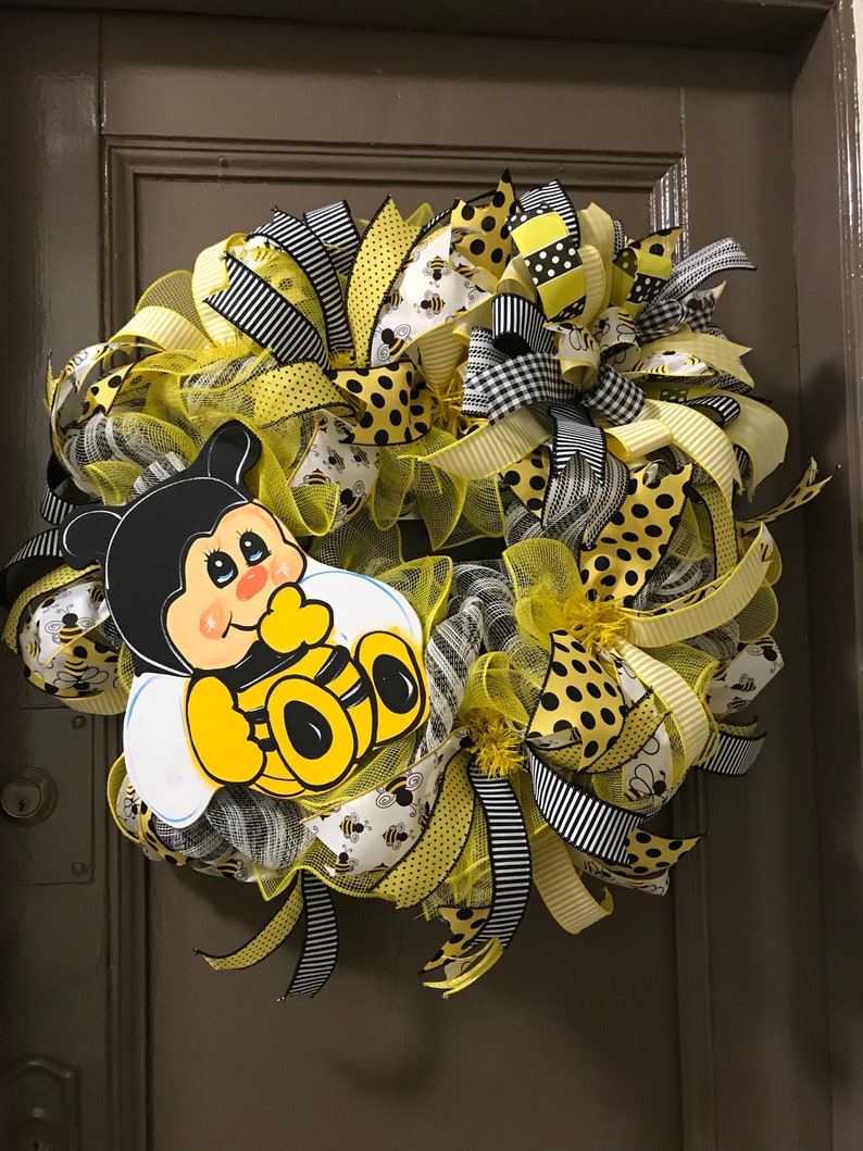 Spring Wreath Summer Wreath Yellow And Black Wreath Baby Bee Wreath