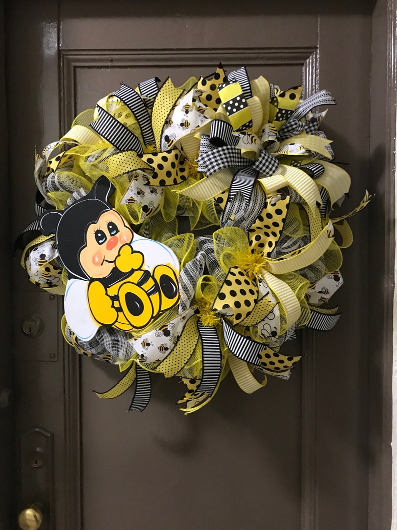 Spring Wreath Summer Wreath Yellow And Black Wreath Baby Bee Wreath