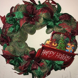 Red Truck Holiday Wreath, Red truck wreath, Red Truck Christmas Wreath,Holiday Wreath. Front Door Wreath, Christmas Decor,