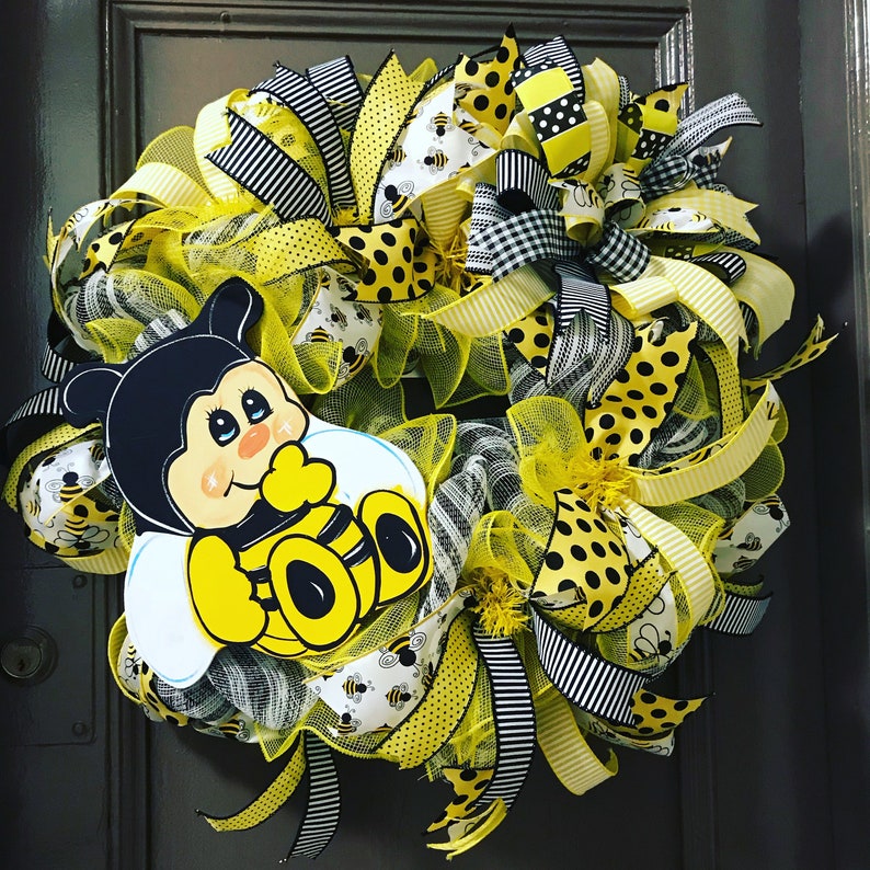 Spring Wreath Summer Wreath Yellow And Black Wreath Baby Bee Wreath