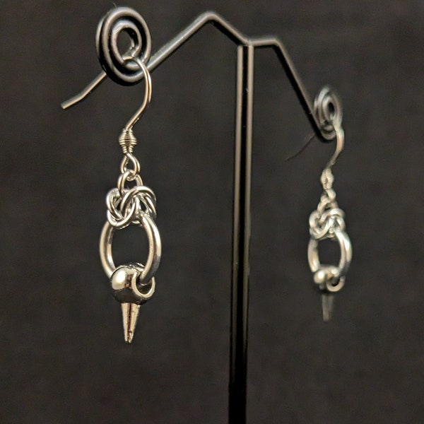 Little Spike Chainmail Earrings - Chainmaille Jewelry - Stainless Steel Ear Wires - Hypoallergenic Minimalist Edgy Jewellery