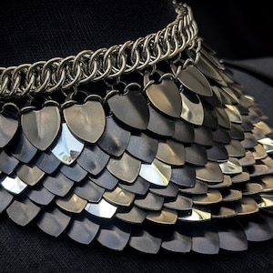 Scalemaille Choker with Black, Silver, and Grey Shades of Titanium and Aluminium Scales