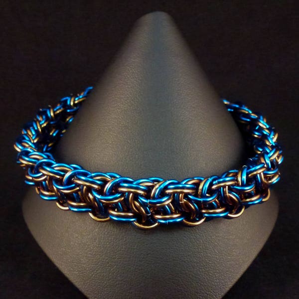 Chainmaille Bracelet - Kinged Vipera Berus - Royal Blue and Bronze - Chainmail Jewellery - House Colours