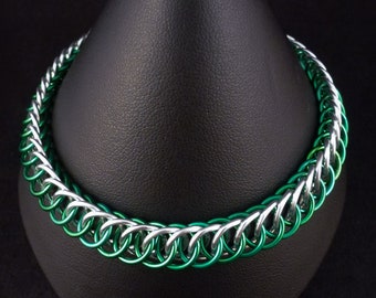 Chainmail Bracelet, HP4in1, Green and Silver, Chainmaille Jewelry