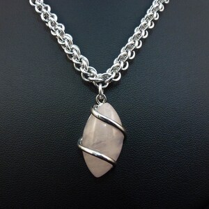 Chainmaille Necklace with Rose Quartz Pendant Necklace - Chainmail Gemstone Jewellery