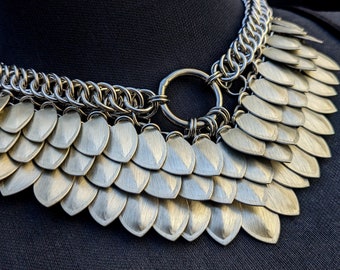 Chainmaille Goddess Necklace with Brushed Sand Aluminium Scales - Chainmail Jewellery - Scalemaille