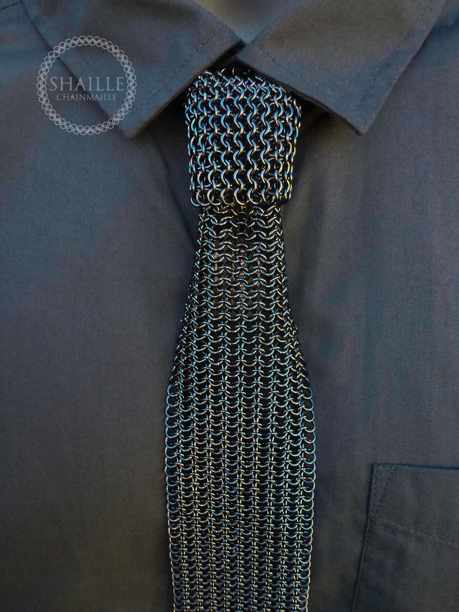 Chainmail Neck Tie Tradition European 4 in 1 Weave Black Etsy