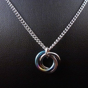 Chainmail Pendant Necklace - Rainbow Titanium and Stainless Steel Mobius Unit - Chainmaille Jewelry - Stainless Steel Chain