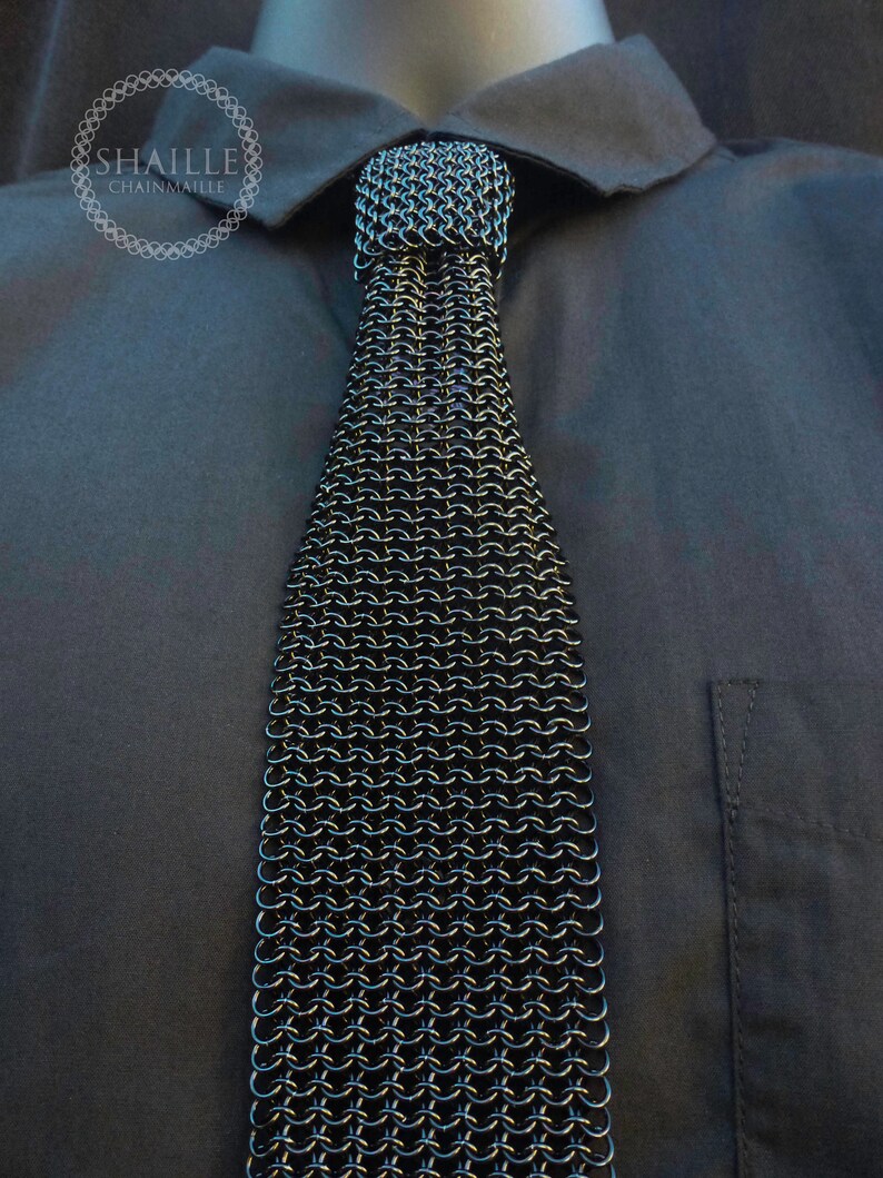 Chainmail Neck Tie Tradition European 4 in 1 Weave Black Etsy