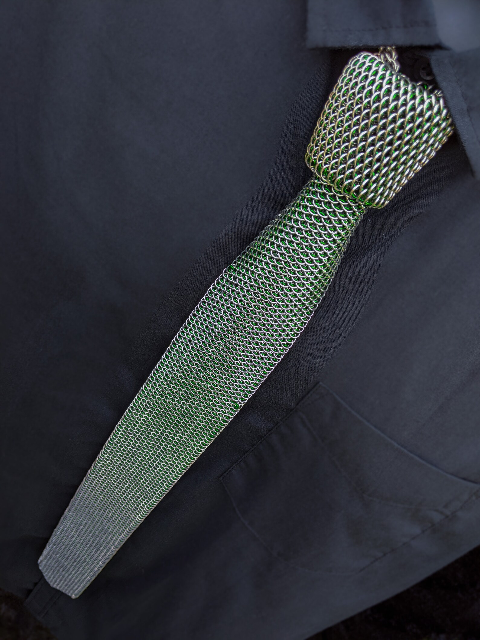Chainmail Neck Tie Stainless Steel Green Dragonscale Etsy