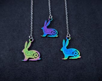 Rainbow Rabbit Threader Earrings - Chain Jewelry - Stainless Steel Earrings - Thread Earring