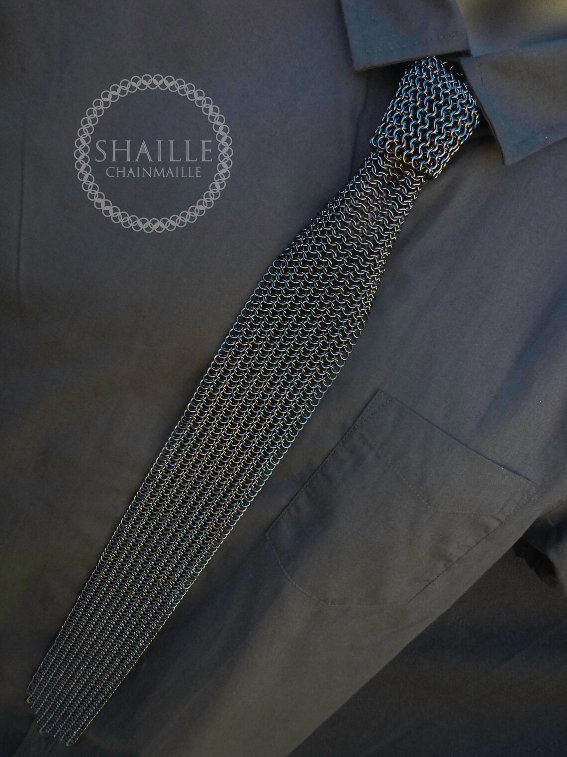 Chainmail Neck Tie Tradition European 4 in 1 Weave Black Etsy