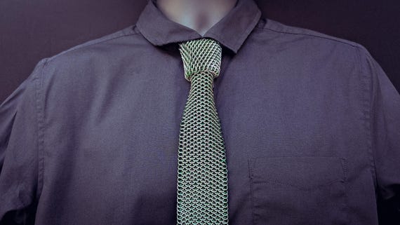 Chainmail Neck Tie - Stainless Steel - Green Dragonscale - Fine Chainmaille Tie - Stainless Steel - Statement Tie