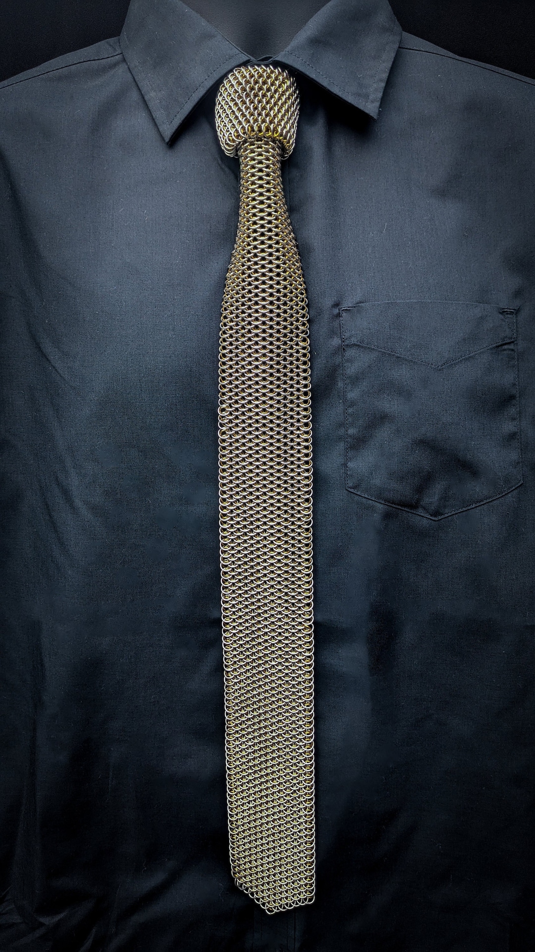 Chainmail Neck Tie - Stainless Steel - Gold Dragonscale - Chainmaille ...