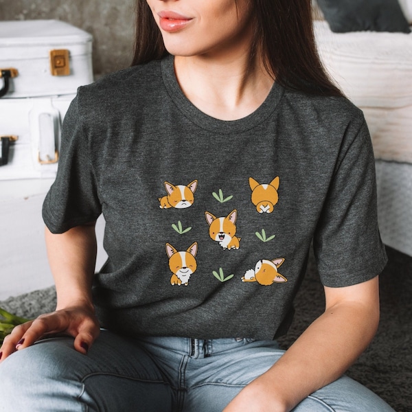 Corgi Shirt, Dog Tee, Dog Lovers Gift, Japanese Style Tshirt, Funny Animal Shirt, Cute Dog Shirt, Gift For Her, Queen Corgi, Elizabeth II